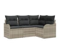 Set Divano da Giardino a 4 Pezzi con Cuscini Rattan Grigio Chiaro, Divano da Giardino per 2 Persone con Cuscini Rattan Grigio Chiaro