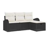 vidaXL Set Divano da Giardino a 4 Pezzi con Cuscini Neri in Rattan di, Resistente all'Acqua, Perfetto per l'esterno. Comodo per accogliere Fino a 3 Persone, Ideale per arredare con Stile Il Tuo terr