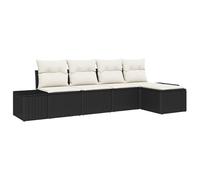 vidaXL Set di panchina da giardino 5 pezzi con cuscino, resina intrecciata nera, sistema di sezione esterna, design modulare
