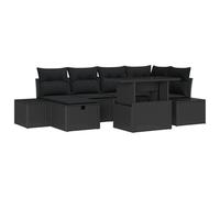 vidaXL Set Divano da Giardino a 7 Pezzi con Cuscini Nero Polyrattan