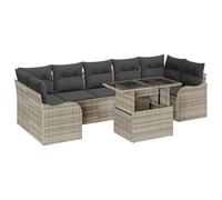 vidaXL Set Divano da Giardino a 8 Pezzi con Cuscini Grigio Chiaro in Polyrattan