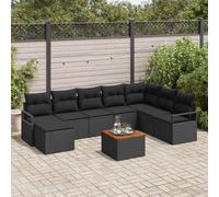 vidaXL Set Divano da Giardino con archiviazione 9 pcs Nero polyrattan