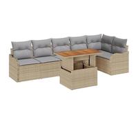 vidaXL Set Divano da Giardino con Cuscini - 7 Pezzi Beige e Grigio in Rattan Sintetico e Acacia. È Un Divano modulare e Regolabile, Perfetto per 6 Persone. Ideale per l'outdoor, Il Patio o Il Balcon