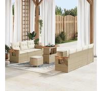 vidaXL Set divani Giardino 10 Pezzi con Cuscini Beige polirattan Acacia posti a Sedere per patii e Giardini mobili modulari Comodi da Patio