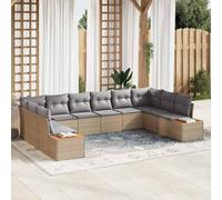 vidaXL Set Divano da Giardino con cuscino 10 pcs Beige Poly Rattan
