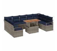 vidaXL Set Divano da Giardino con cuscino 10 pcs Grigio e Blu Navy, Giardino e terrazzo, set lounge moderno, divano modulare resistente, materiali UV-resistant, disposizione flessibile