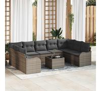 vidaXL Set Divano da Giardino con cuscino 10 pcs Grigio Poly Rattan