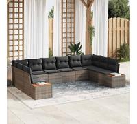 vidaXL Set Divano da Giardino con cuscino 10 pcs Grigio Poly Rattan