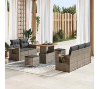 vidaXL Set Divano da Giardino con Cuscino 10 PCS Grigio polyrattan, Divano modulare da Giardino e terrazzo, Cuscini sfoderabili, Legno Acacia Resistente, arredo per Esterni