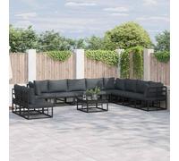 vidaXL Set Divano da Giardino con cuscino 10 pcs Nero Alluminio