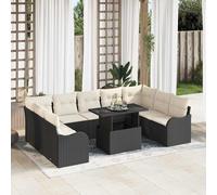 vidaXL Set Divano da Giardino con cuscino 10 pcs Nero Poly Rattan