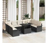 vidaXL Set Divano da Giardino con cuscino 10 pcs Nero Poly Rattan