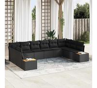 vidaXL Set Divano da Giardino con cuscino 10 pcs Nero Poly Rattan