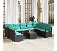 vidaXL Set Divano da Giardino con cuscino 10 pcs Nero polyrattan, Arredo giardino elegante, pratico, resistente, modulare, leggero: divano rattan e tavolo in acacia