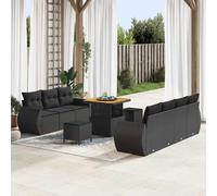 vidaXL Set Divano da Giardino con cuscino 10 pcs Nero polyrattan