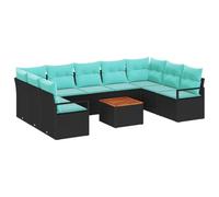 vidaXL Set Divano da Giardino con cuscino 10 pcs Nero polyrattan, Arredo giardino elegante, pratico, resistente, modulare, leggero: divano rattan e tavolo in acacia