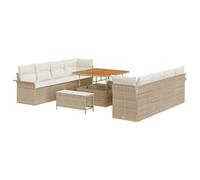 Set Divano da Giardino 11 Pezzi con Cuscini Beige Rattan Sintetico Acacia