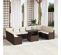 vidaXL Set Divano da Giardino con cuscino 11 pcs Marrone Poly Rattan
