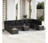 vidaXL Set Divano da Giardino con cuscino 11 pcs Nero Poly Rattan