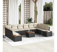 vidaXL Set Divano da Giardino con cuscino 11 pcs Nero Poly Rattan