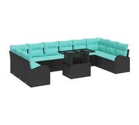 vidaXL Set Divano da Giardino con cuscino 11 pcs Nero Poly Rattan, Set di divani per giardino e terrazzo, rettangolare, resistente, leggero, facile da pulire, impermeabile