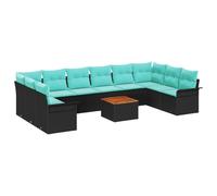 vidaXL Set Divano da Giardino con cuscino 11 pcs Nero polyrattan, Divano da giardino resistente, moduli leggeri, materiali anti-UV, design versatile, legno di acacia