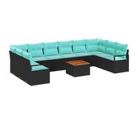 vidaXL Set Divano da Giardino con cuscino 11 pcs Nero polyrattan, Set da Esterno Elegante, Modulare, Resistente ai UV, Leggero, Facile da Spostare, Mobili da Giardino Confortevoli