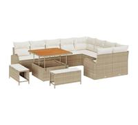 vidaXL Set Giardino 12 Pezzi con Cuscini Beige in Rattan Sintetico e Acacia | Mobili Patio per 5 Persone, Stile Relax, Facile da Montare, Divano Lounge, Sedute Modulari, Impermeabile