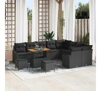 vidaXL Set Divano da Giardino con cuscino 12 pcs Nero Poly Rattan