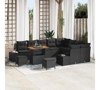 vidaXL Set Divano da Giardino con cuscino 12 pcs Nero Poly Rattan
