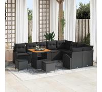 vidaXL Set Divano da Giardino con cuscino 12 pcs Nero polyrattan