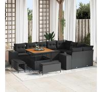 vidaXL Set Divano da Giardino con cuscino 12 pcs Nero polyrattan