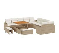 vidaXL Set di divani da Giardino da 13 Pezzi con Cuscini Beige Rattan Acacia Resistente alle intemperie Mobili da Esterno Duraturi Patio 3 posti Seduta Divanetto Sezionale per