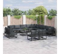 vidaXL Set Divano da Giardino con cuscino 13 pcs Nero Alluminio