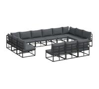 vidaXL Set di mobili modulari per esterni in grigio antracite. Ha cuscini in poliestere e una struttura in alluminio che è super resistente. I braccioli sono neri. Viene fornito in 13 piedi
