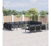 vidaXL Set Divano da Giardino con cuscino 14 pcs Nero Acciaio