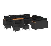 vidaXL Set Divano da Giardino con cuscino 14 pcs Nero Poly Rattan