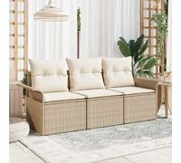 vidaXL Set Divano da Giardino con cuscino 3 pcs Beige Poly Rattan