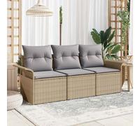 vidaXL Set Divano da Giardino con cuscino 3 pcs Beige Poly Rattan