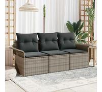 vidaXL Set Divano da Giardino con cuscino 3 pcs Grigio Poly Rattan