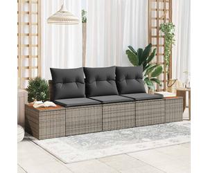 vidaXL Set Divano da Giardino con cuscino 3 pcs Grigio polyrattan