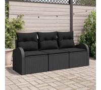 vidaXL Set Divano da Giardino con cuscino 3 pcs Nero Poly Rattan