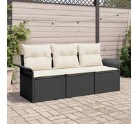 vidaXL Set Divano da Giardino con cuscino 3 pcs Nero Poly Rattan