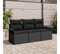vidaXL Set Divano da Giardino con cuscino 3 pcs Nero Poly Rattan
