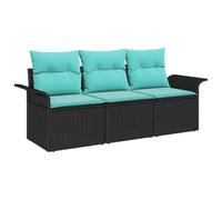 vidaXL Set Divano da Giardino con cuscino 3 pcs Nero Poly Rattan, Soggiorno per giardino e terrazza, modulare, resistente ai raggi UV, set divano esterno comodo per spazi versatili