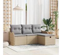 vidaXL Set divani modulari esterno 4 pezzi – rattan beige, cuscini grigi, piedi regolabili