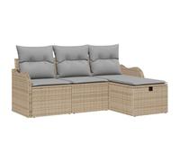 vidaXL Set divani modulari esterno 4 pezzi – rattan beige, cuscini grigi, piedi regolabili