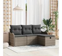 vidaXL Set Divano Giardino 4 Pezzi con Cuscini Grigi Rimovibili, Rattan Naturale, Piedi Regolabili, 3 Posti per Balcone e Patio, Design Elegante e Resistente alle Intemperie, Perfetto per Le Feste a