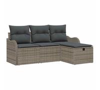 vidaXL Set Divano Giardino 4 Pezzi con Cuscini Grigi Rimovibili, Rattan Naturale, Piedi Regolabili, 3 Posti per Balcone e Patio, Design Elegante e Resistente alle Intemperie, Perfetto per Le Feste a