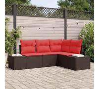 vidaXL Set Divano da Giardino con cuscino 4 pcs Marrone polyrattan, Set di mobili da esterno modulare, leggero, resistente ai raggi UV, divano versatil, ideale per giardino e terrazza